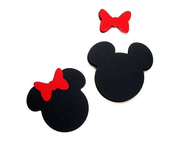 24 Minnie Mouse die cut (4 x3.75 inches) in black with RED bow MariaPalito A395 Il_570xn