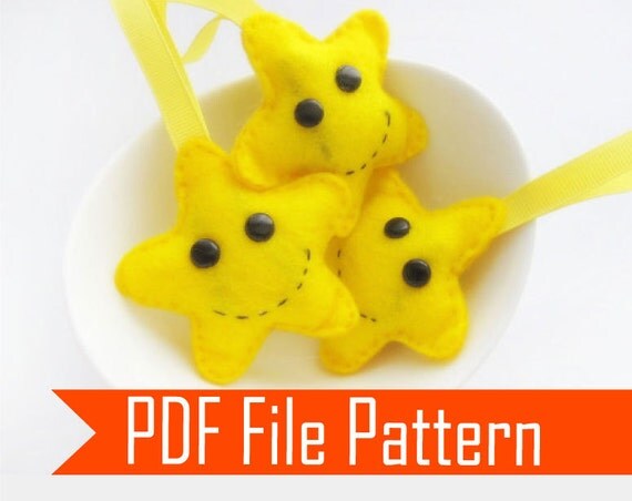Felt Stars Sewing pattern - PDF ePATTERN Christmas Ornament Happy Face Stars Instant Download A655 Il_570xn