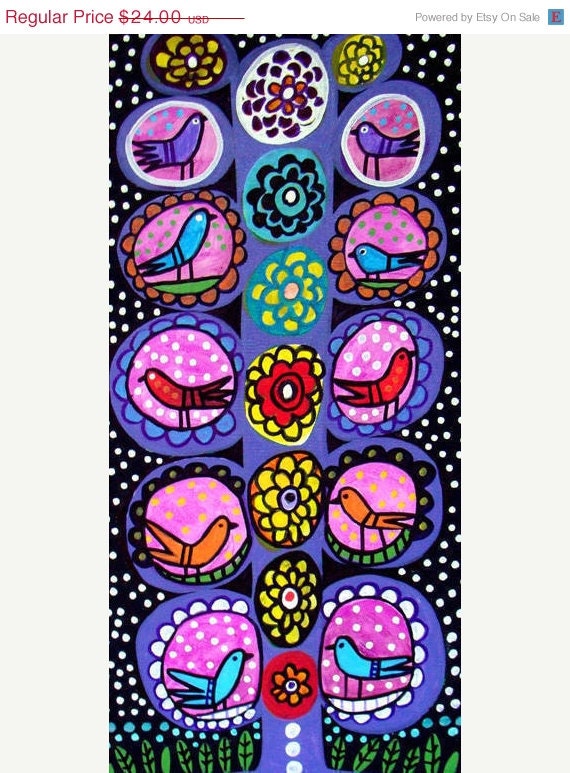 50 OFF SALE - Bird Tree Art - Landscape Art - Modern Landscape Art Print Poster Abstract Flowers White Birch Trees Colorful - Wedding Gifts