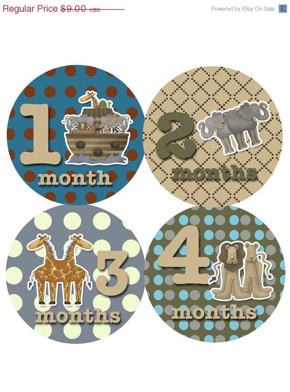 SALE Monthly Onesie Stickers-Noahs Ark- Waterproof  Stickers EXTRA Durable-Ships Next Day Original Seller Looks Great on ANY Color Onesie
