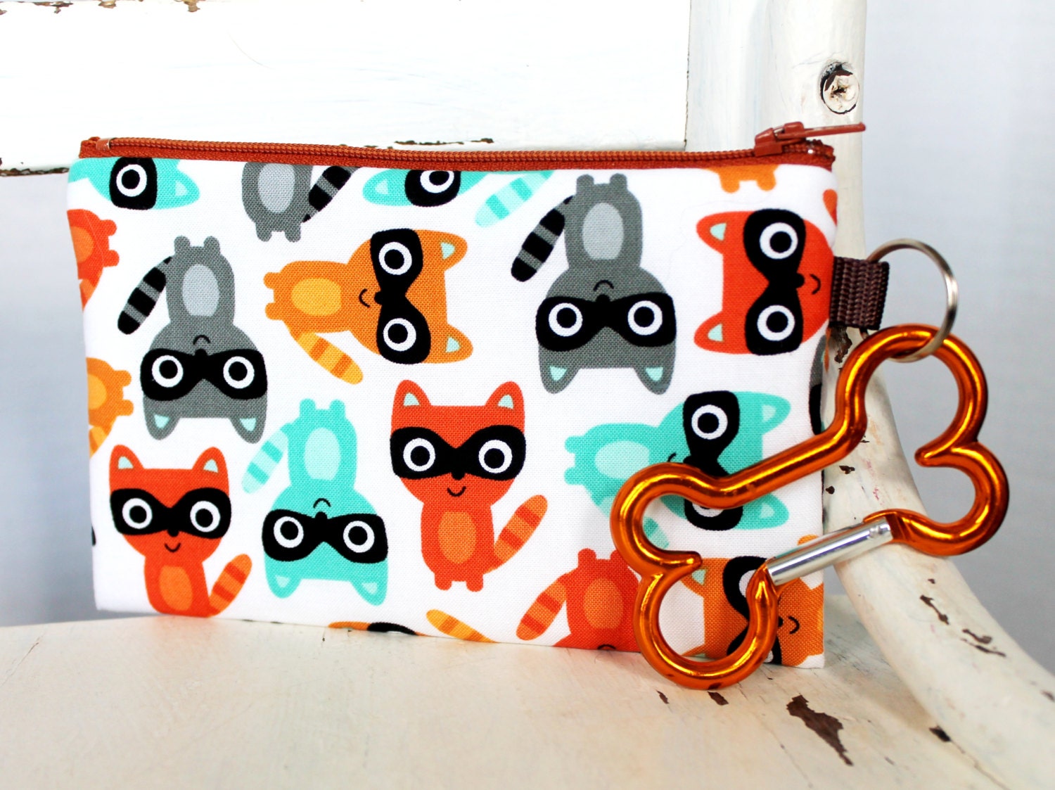 Pet Mess Clean Up Bag /  Raccoon fabric / Pet Leash Purse