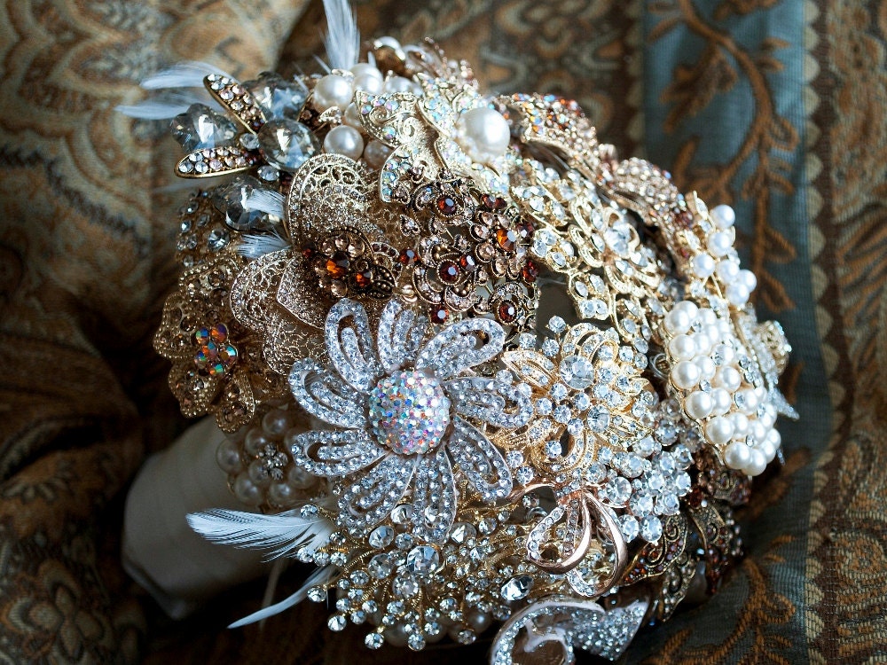 Brooch, Crystal, Feather, or Pearl wedding bouquets and accessories - DEPOSIT and Ordering information