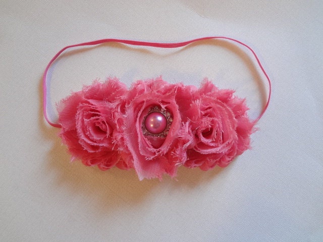 Salmon Pink Shabby Chic Chiffon Flower Headband -  Hair Accessories. Baby Hair Accessories. Girl Hair Accessories. Pink Flower Headband