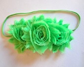 Lime Green Shabby Chic Chiffon Flower Headband -  Hair Accessories. Baby Hair Accessories. Girl Hair Accessories. Lime Green Flower Headband