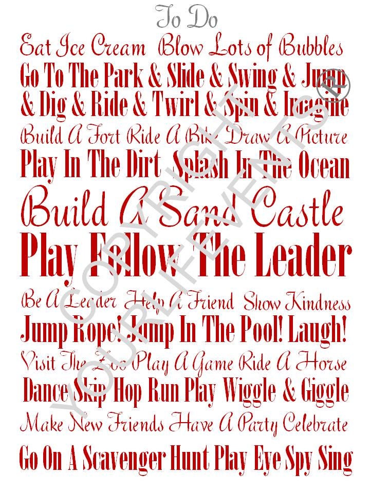 Printable Subway Wall Art - Kids Fun 'To Do' List - Instant Download - Red Il_570xn