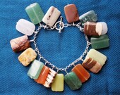 Bracelet stone quartz clear white silver boho orange lime green brown beige tan birthday charm for her big large beaded beadwork rectangle