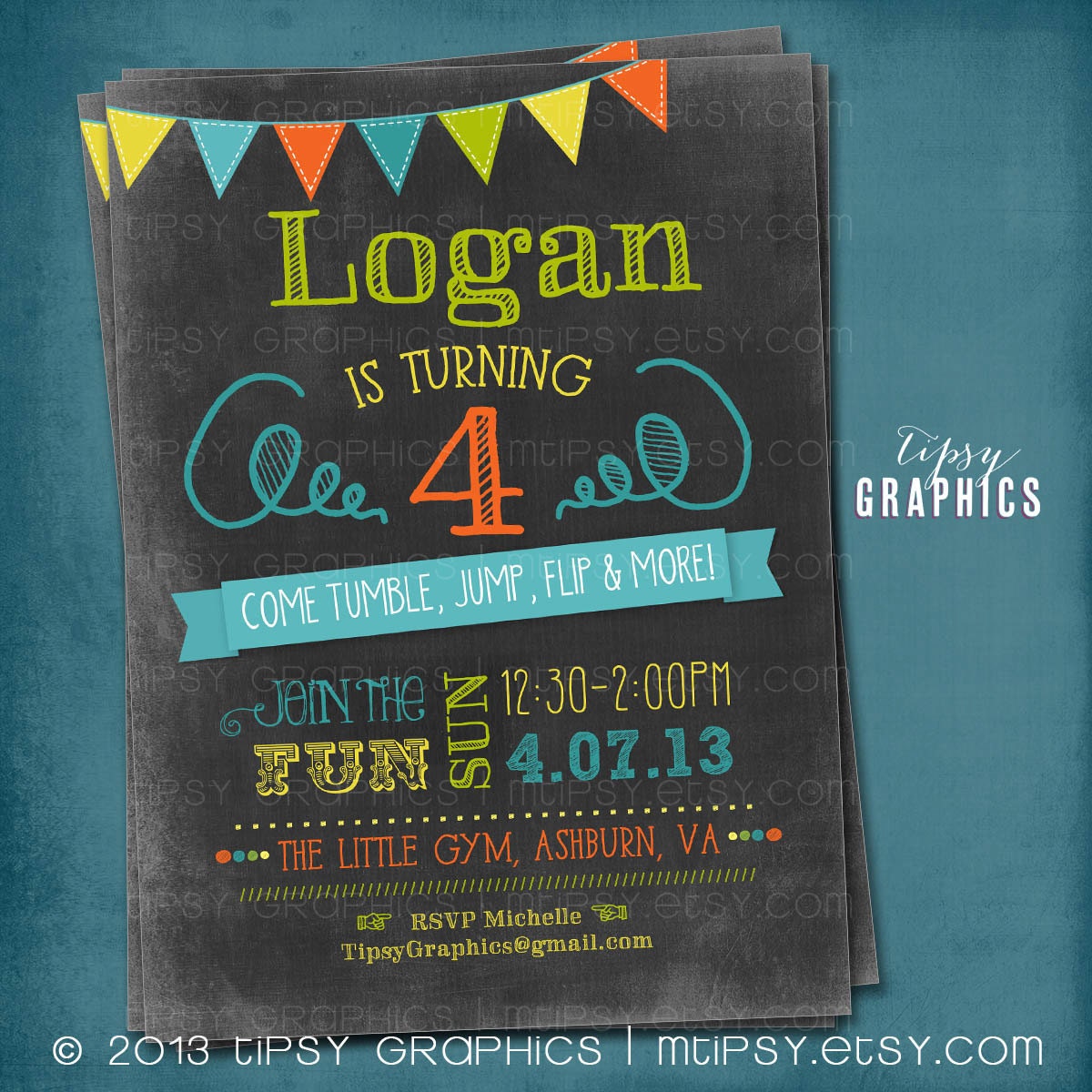 Tumble, Jump Flip & More. Chalkboard Trampoline Bounce House or Little Gym Birthday Party Invite by Tipsy Graphics Il_170x135