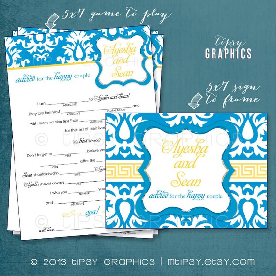 Opa. Greek Style Wedding Madlibs. Printable Adlibs by Tipsy Graphics Design. Mad lib. AdLib Il_570xn