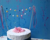 Pom Pom Cake Bunting Garland -Aqua, Pink, Yellow, White