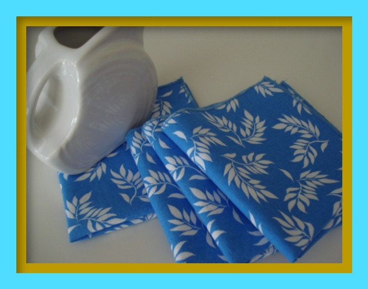 Certified Organic Cotton Blue and White Robert Kaufman Good Life Print  Set of 4