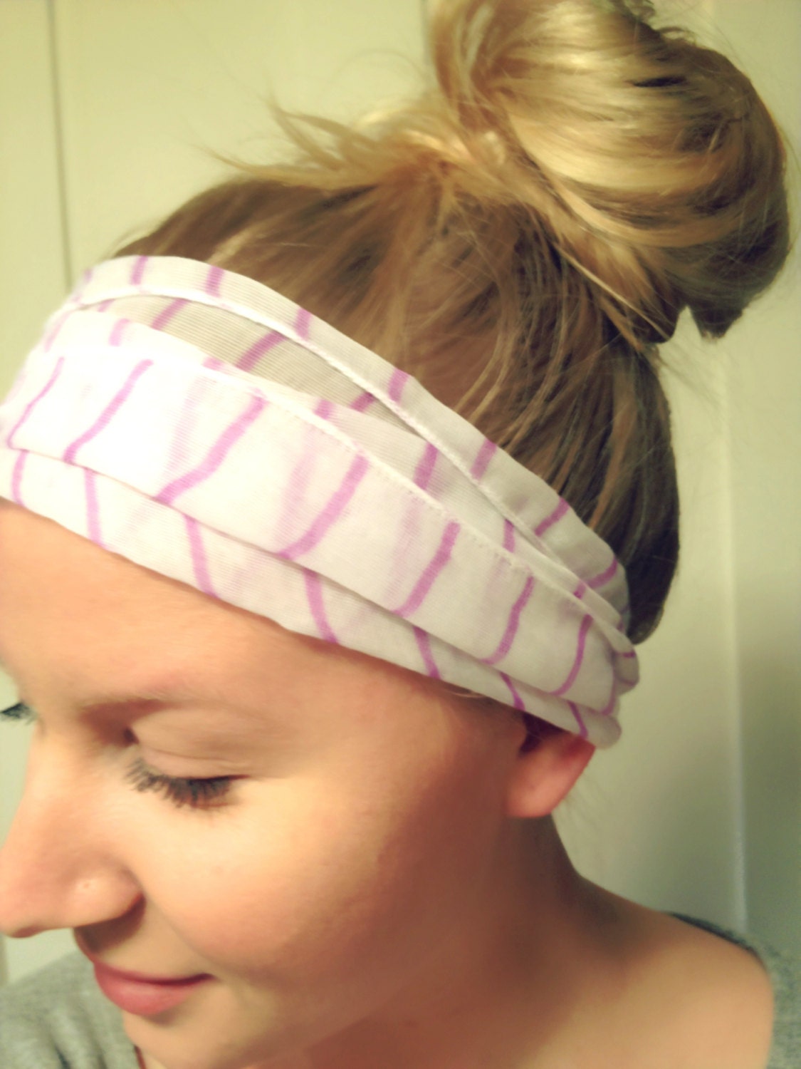As Seen On Brickyard Buffalo Yoga Hipster Scarf Head Wrap Bright Purple Neon Violet White Stripe Stretch Non-Marking DOLLAR SHIPPING in US
