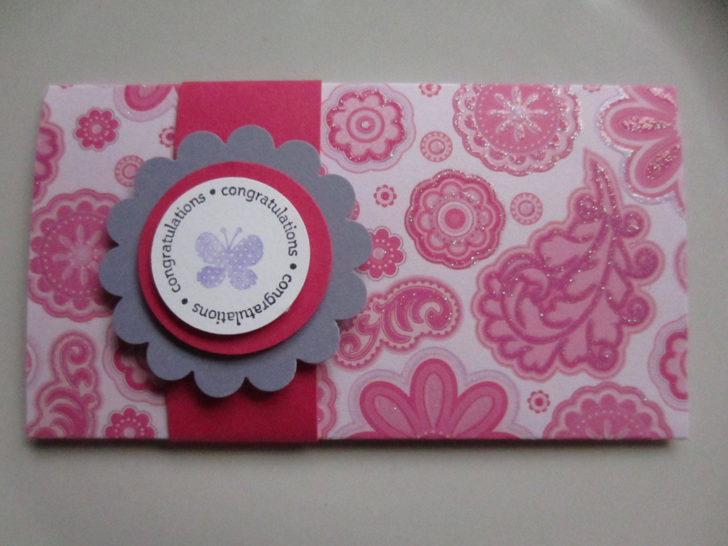 Gift Card Holder - Congratulations  - Pink and Purple Butterfly - Money Holder - Graduation - Bridal Shower