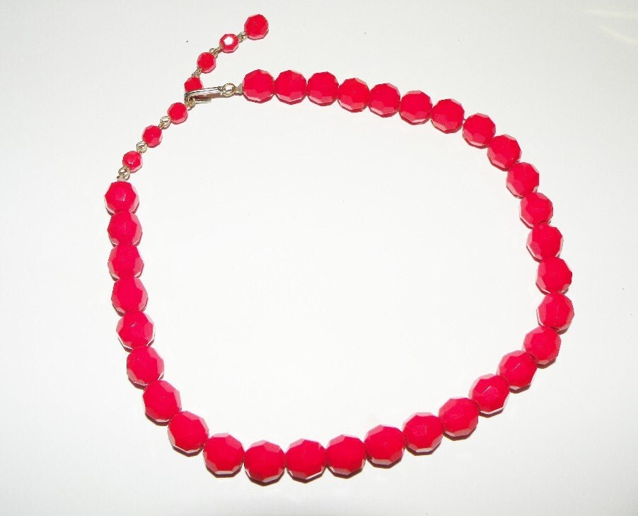 Vintage Red Glass Faceted Bead Necklace By Eosophobish On Etsy