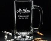 Set of 5 Gifts for Groomsman - 5 'MATTHEW SCRIPT' Wedding BEER Mugs - Custom Etched Beer Mugs, Father of the Bride / Groom, Jr. Groomsmen