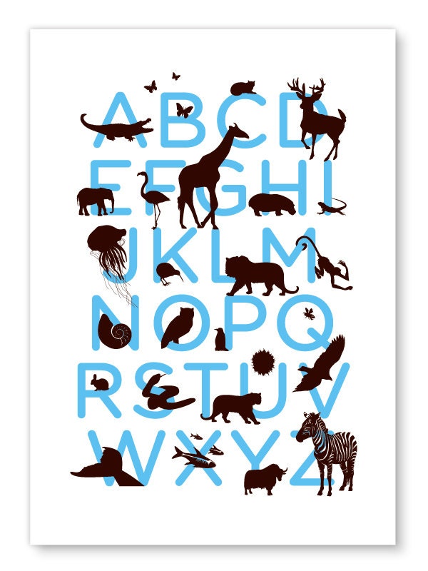 Alphabet print - blue and brown