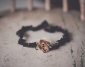 Brown wool and lace tie back Headband