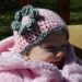 Baby Crochet Girl Hat, Infant Crochet Hat, Newborn Hat, Pink Crochet Hat, Gray Accents, Gift, Photo Prop