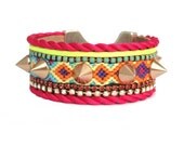 The Original OOAKjewelz medium spikes cuff with rosé gold plated spikes - Swarovski and neon accents - neon jewelry - neon cuff -