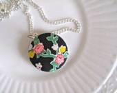single button necklace made with vintage fabric
