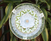 green white gold repurposed glass plate flower