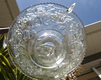 hanging light shade vintage fixture embossed roses bird feeder repurpose planter candle holder