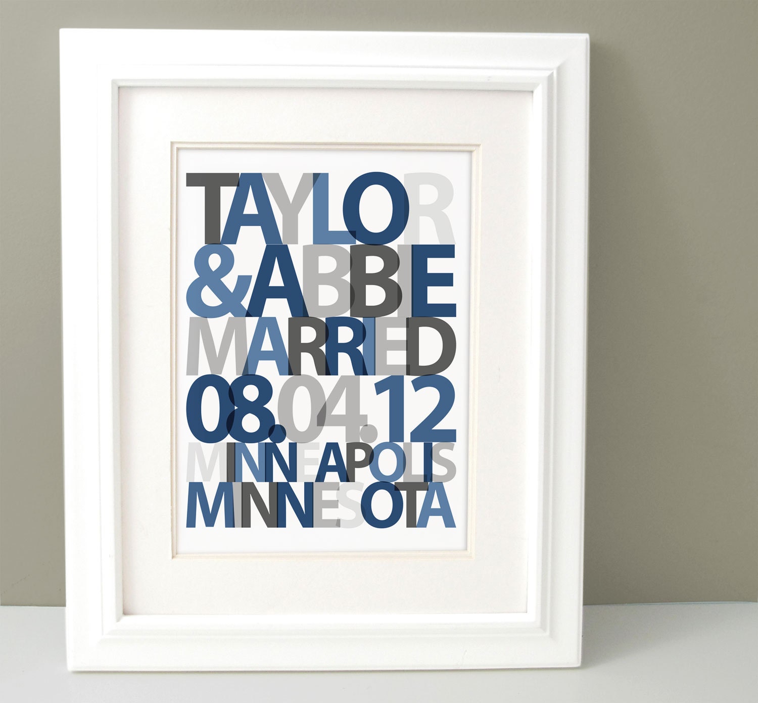 Typographic Personalized Shower Gift, Custom Wedding Gift - Use Your Names and Date in this Modern Wall Art 11x14