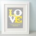 Typographic LOVE - personalized baptism, christening gift print, Yellow Gray Nursery Art