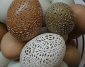 A Trio Of  Hand Carved Victorian Lace Chicken Eggs: Full Floral