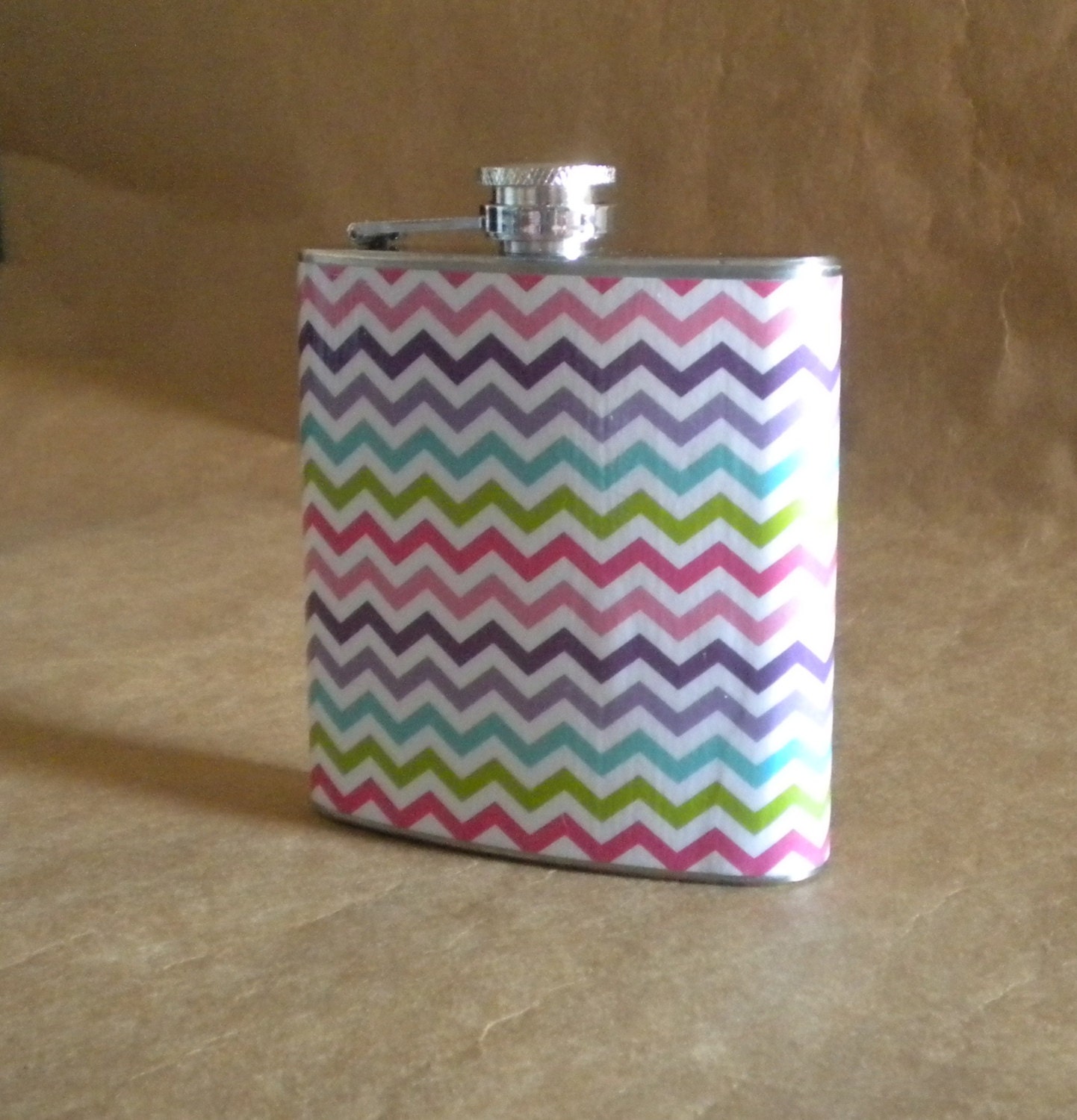 Multi-Colored Chevron Print 6 ounce Stainless Steel Girl Gift Flask KR2D 6419