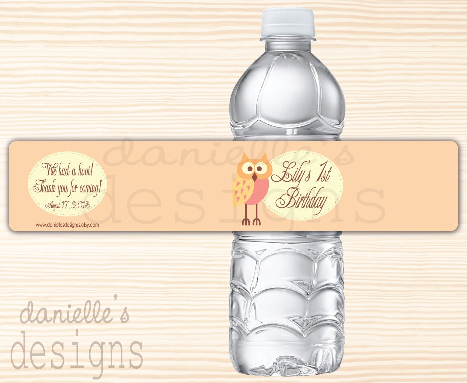 Adorable Owl Personalized Birthday Water Bottle Labels - 35 Waterproof Water Bottle Labels