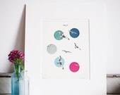 Circling. Matted 8x10" Giclee print - Bird art, seaside print, seagull print, coastal decor, nursery art, kids room, baby