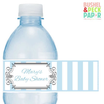 Blue Stripe Water Bottle Labels Il_570xn