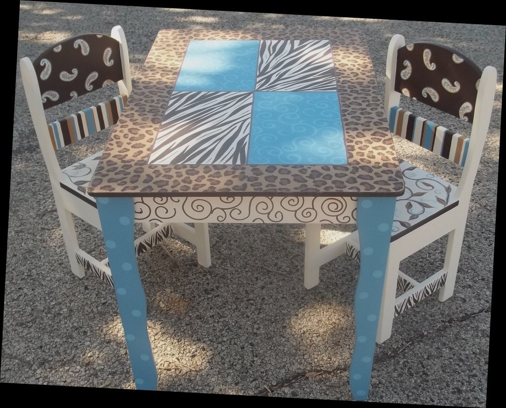 Childrens TABLE and CHAIR set ART table Cheetah Zebra
