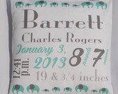 Welcome Baby Boy Birth Announcement Pillow  - 10" x 10" - Birth Stat, Baby Shower Gift, Photo Prop