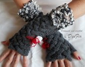 WOMEN,  WOOL,  MITTENS,  Wrist Warmers, Hand made, Hand Knitted, Fingerless, Elegant, Winter, Romantic, Warm, Feminine, Cold Season