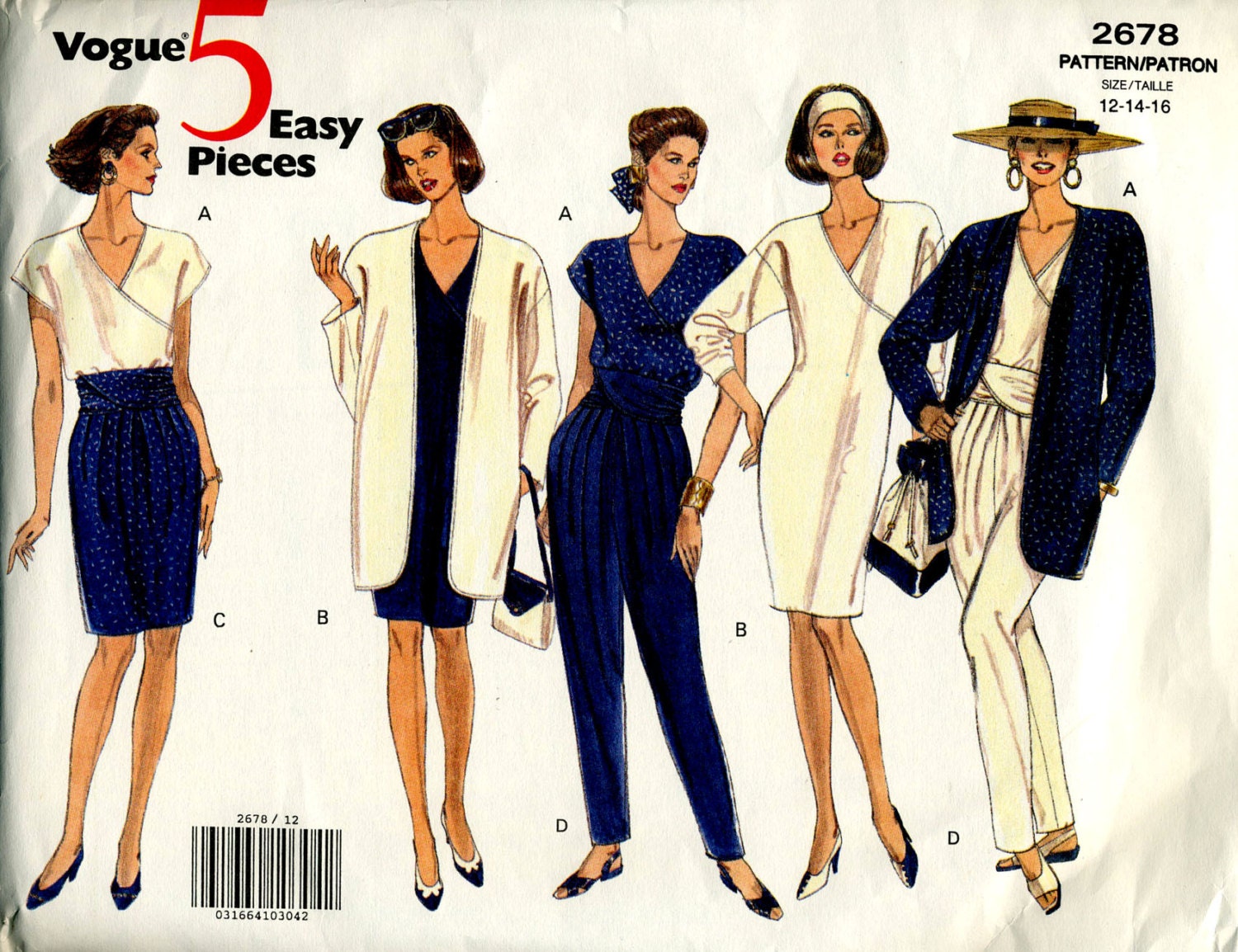 Vintage Vogue 5 Easy Pieces Jacket, Dress, Top, Skirt & Pants Sewing Pattern No. 2678 - Sizes 1-14-16