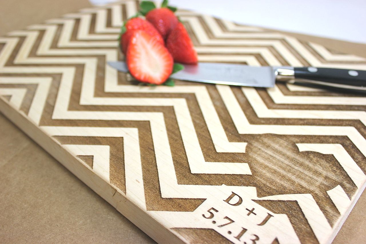 Custom, Personalized Engraved Kitchen Wood Cutting Board - Chevron, heart, initials, date - Maple Wood - 15" x 9" Il_170x135