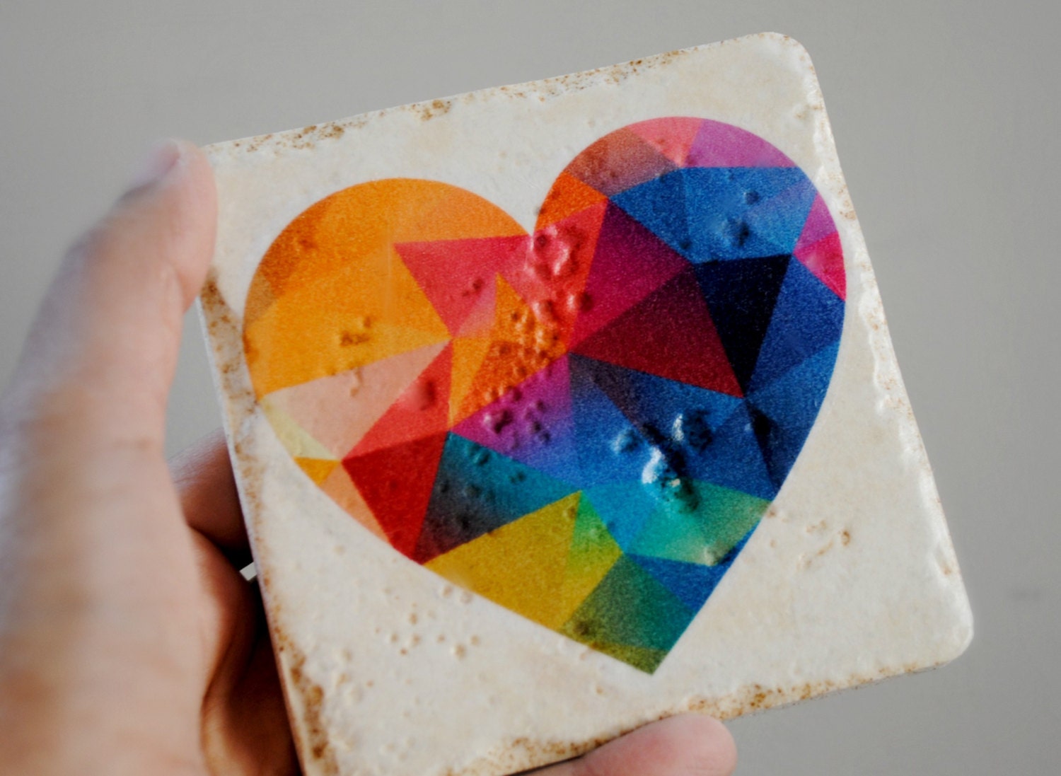 Valentines Day coasters Geometric Heart pattern set of 4 Italian Stone Coasters
