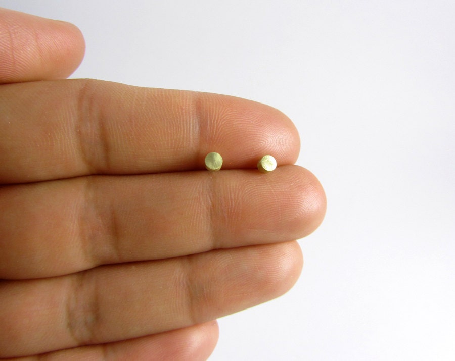 Tiny Brass Dot Earrings with sterling silver posts Free Shipping