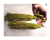 Long Light Olive Green Bohemian Handmade Chenille Tassels - Art Nouveau, Steampunk, Belly Dance, Costume - FREE DOMESTIC SHIPPING