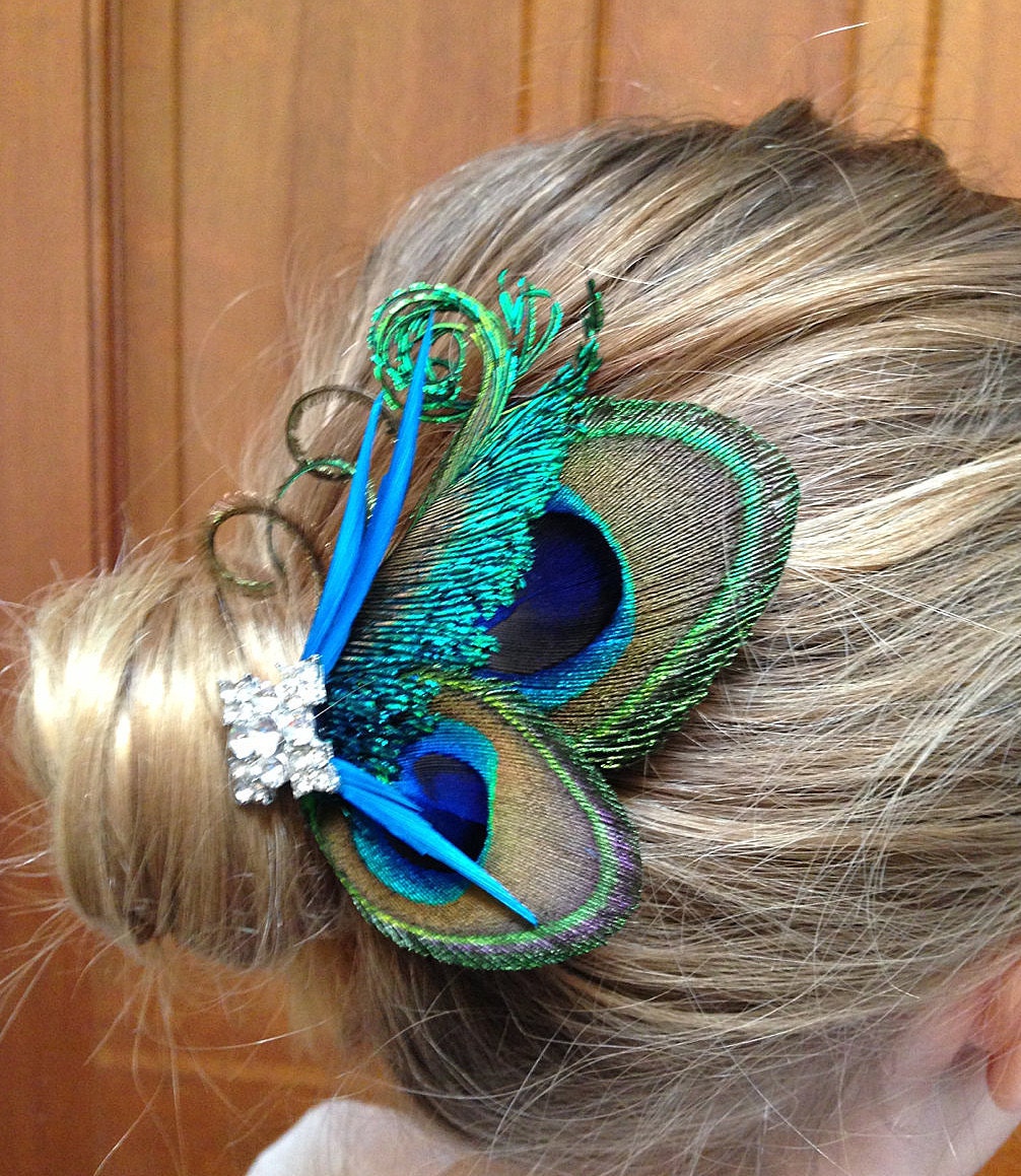 Customize this Multi purpose  Peacock Decor for a hair piece, clutch purse,sash, broach and