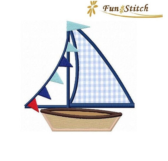 Sailboat boat applique machine embroidery design by FunStitch
