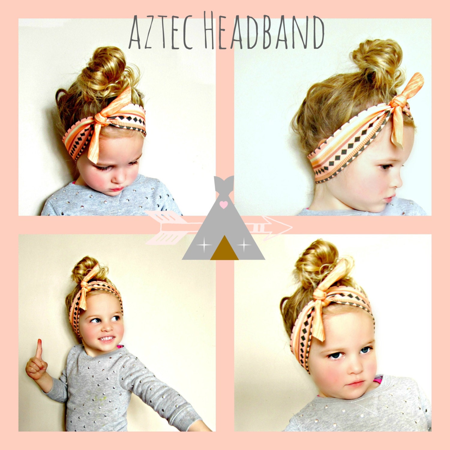 Turban Headband, Giddy Up and Grow headband, Organic Cotton Knit, AZTEC Print