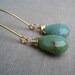 Opal earrings, Long earrings, gold vermeil earwires, green blue opal gemstone, October birthstone