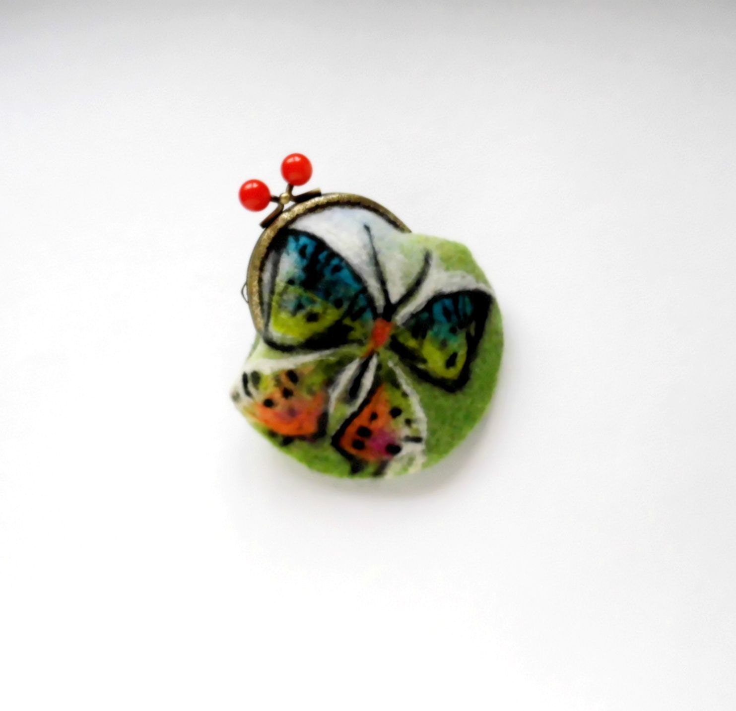 Wet Felted Butterfly  coin purse Ready to Ship with bag frame metal closure Handmade  gift for her under 50 USD