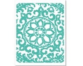 Art Deco Ornament Digital Print Home Decor Wall Art Aqua Mint Blue Abstract Flower