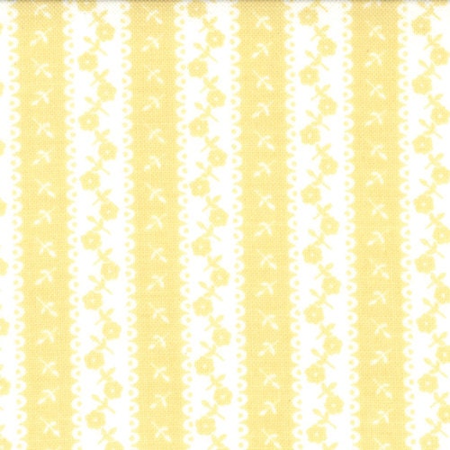 Yellow and White Floral Stripe Fabric, Avalon By Fig Tree Quilts For Moda, Awning Stripe Print in Mimosa, 1 Yard
