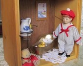 Bath Roombox Miniature Porcelain Victorian Boy Doll with Copper Bath Tub