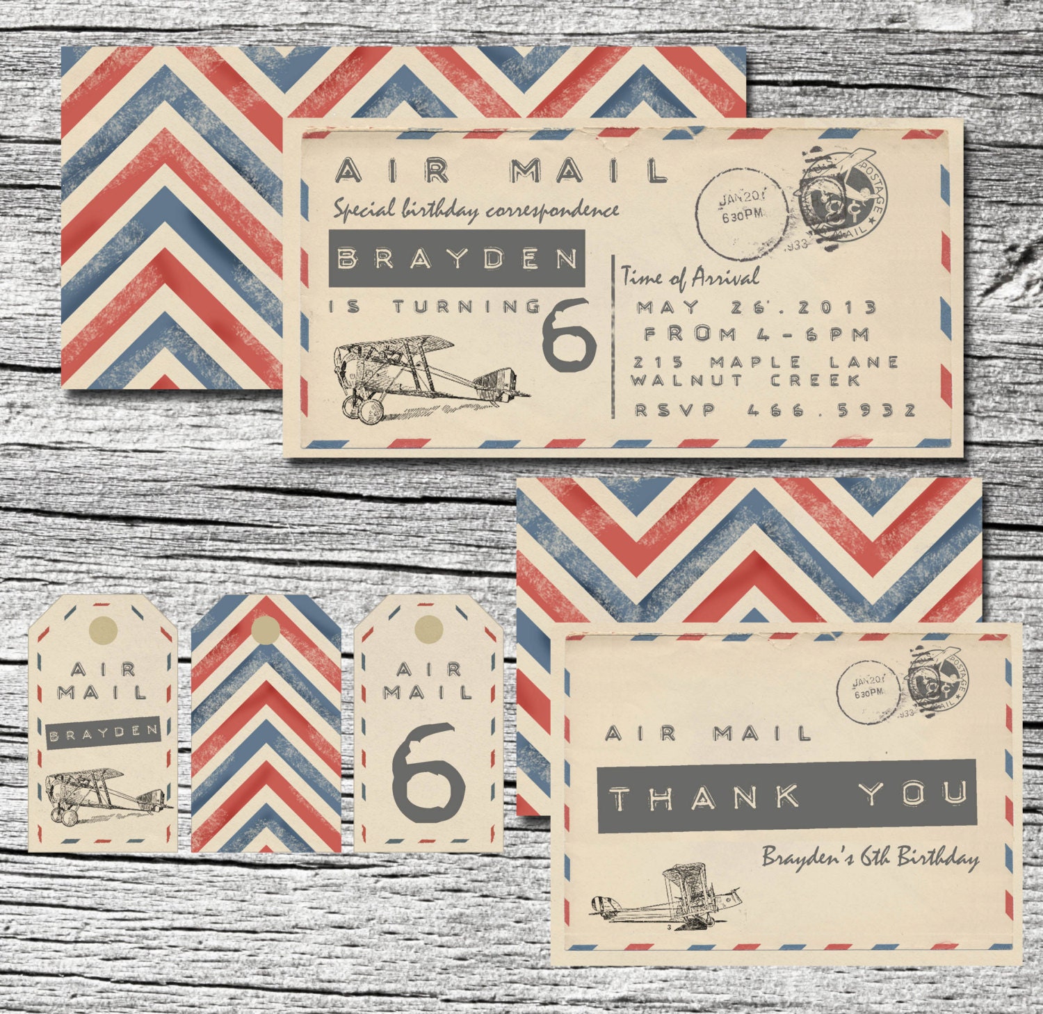 Vintage Air Mail Invitations Pack of 25