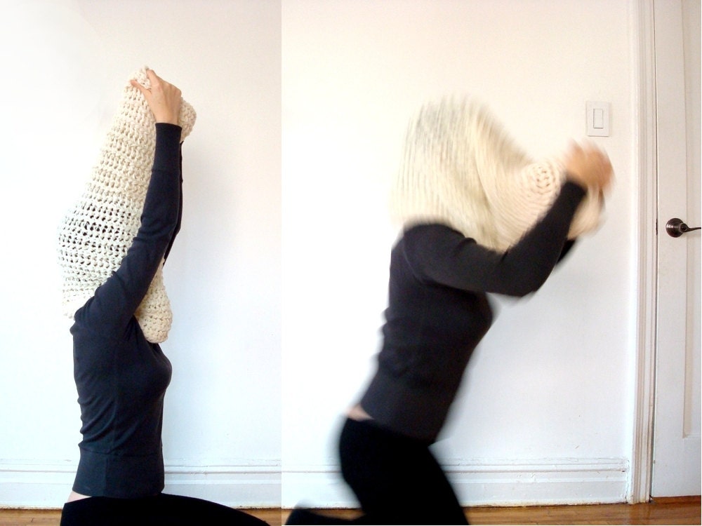 50% OFF SALE - super scarf - off white cream - crocheted snood cowl - chunky chic - Ready Handmade by dslookkin on Etsy